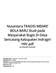 Tradisi Menre Bola Baru Studi Pada Masyarakat Bugis Di Desa Sencalang